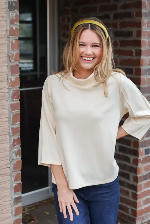 Mock Neck Pocket Top