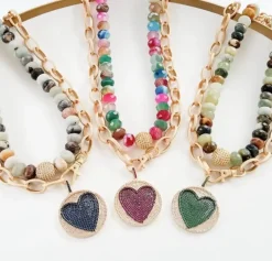Pave Heart Chain Necklace